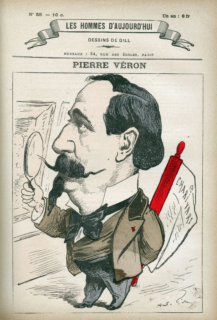 Pierre Veronin (1831-1900), ranskalaisen kirjailijan ja runoilijan muotokuva. Karikatyyri Gill, Paris. tekijältä Andre Gill