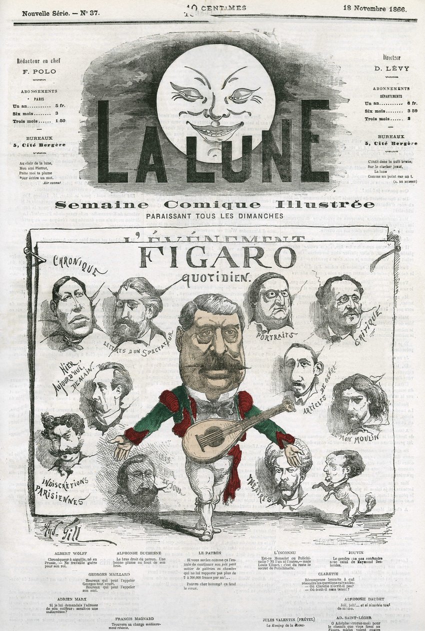 Muotokuva "Figaro Quotidienin" toimittajista". Gillin sarjakuva elokuvassa "The Moon", 18. marraskuuta tekijältä Andre Gill