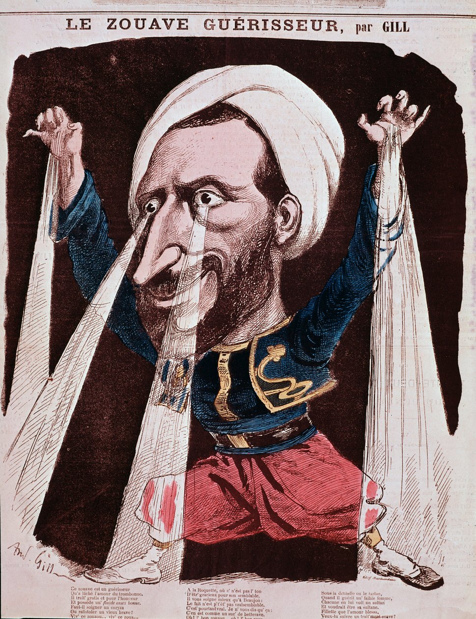 Muotokuva parantaja Jaakobista nimeltä zouave Jacob (kaiverrus tekijältä Andre Gill