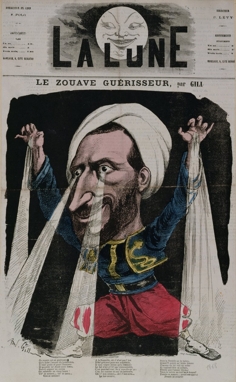 The Zouave Healer, elokuvasta "La Lune", 1868 tekijältä Andre Gill