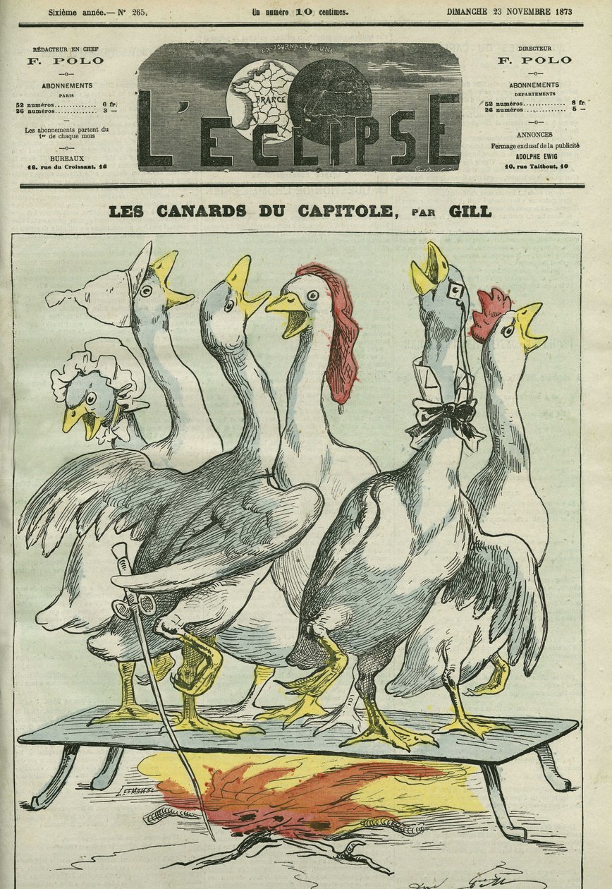 Capitolin ankat, karikatyyri sanomalehdistä "La Patrie", "Le Constitutionnel", "Le Pays", "Le Figaro", "L