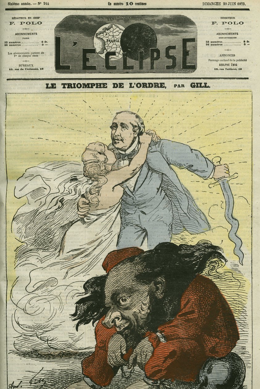 Ritarikunnan voitto, Gillin karikatyyri, joka luetellaan Broglien herttuan (1821-1901) perustamassa järjestyksessä. Kansi "" L
