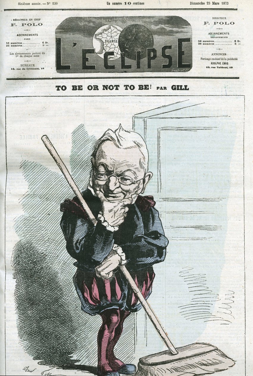 Olla tai ei olla, sarjakuva Adolphe Thiersin (1797-1877), ranskalaisen valtiomiehen. Kansi "" L