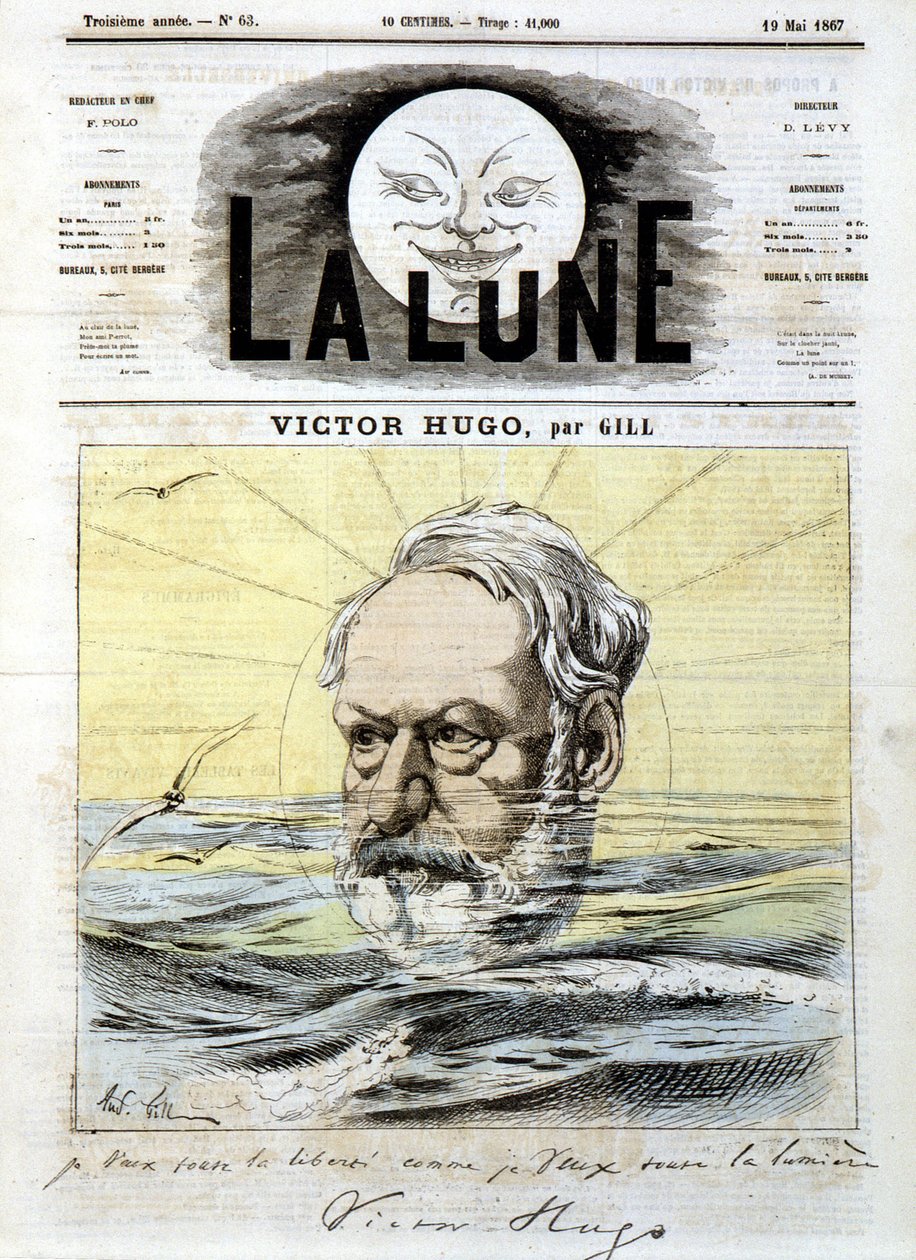 Victor Hugo - Gill, elokuvassa "" La Lune"" 19.5.1867 tekijältä Andre Gill