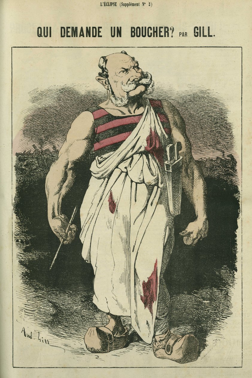 Kuka pyytää teurastajaa, karikatyyri William I:stä Saksasta (1797-1888), vuoden 1870 sodan voittajasta. Gillin elokuvassa "" L