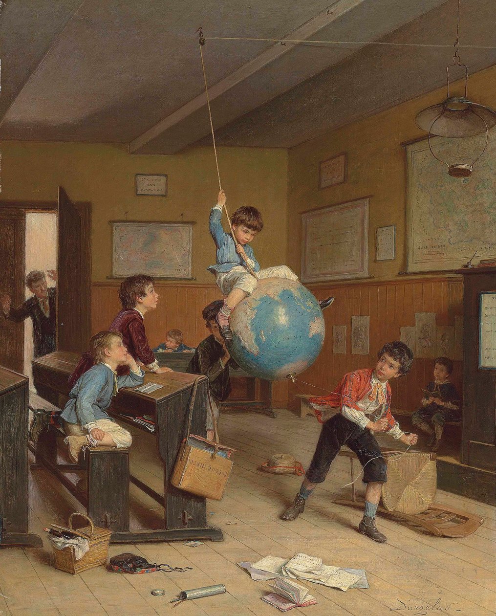 Maailman ympäri, c. 1860-luku (öljy paneeliin) tekijältä André Henri Dargelas