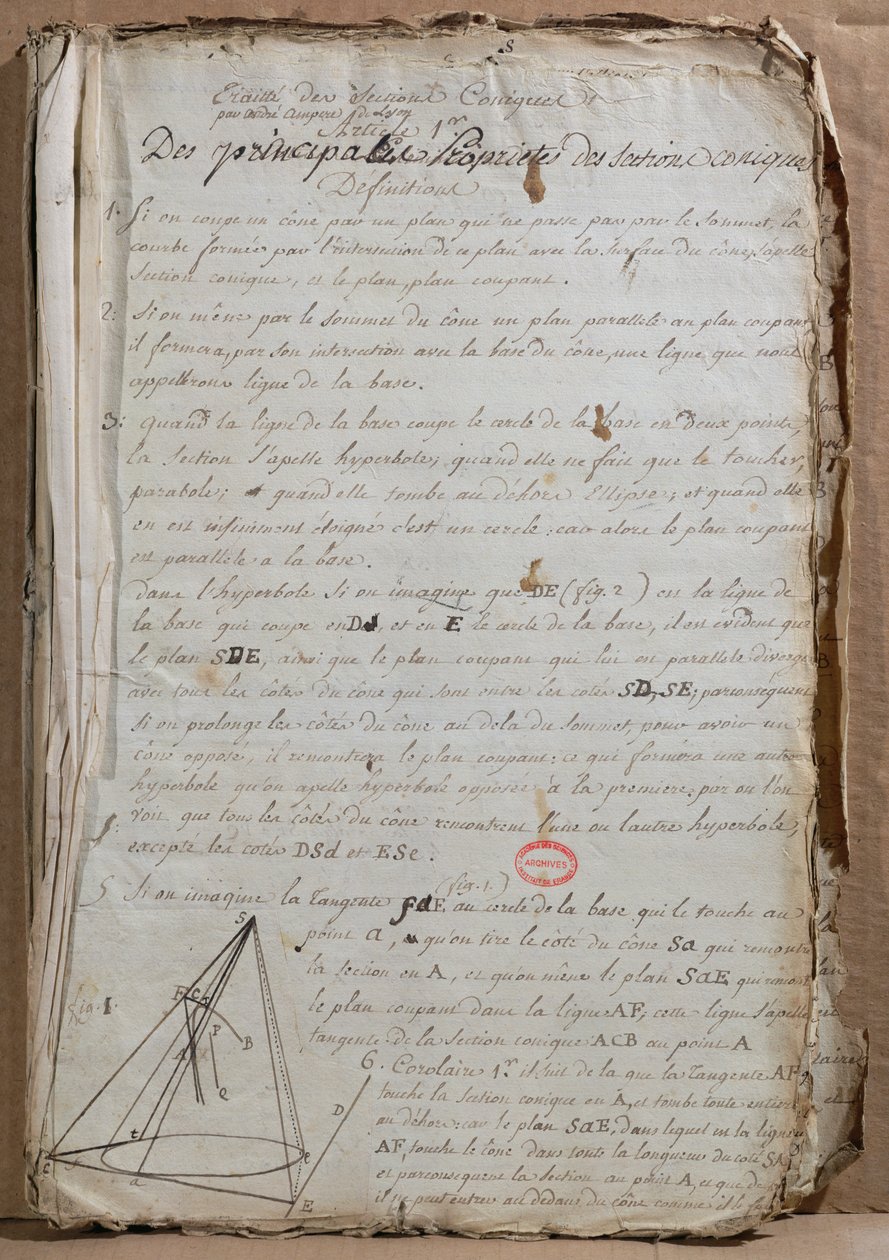 Ms 198 sivu Traite des Sections Coniquesista, 1788 tekijältä Andre Marie Ampere