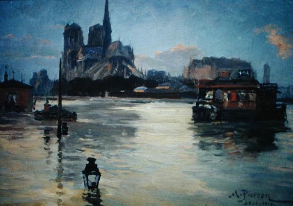 Näkymä Pont de la Tournellelle vuoden 1910 tulvien aikana tekijältä Andre Pierson