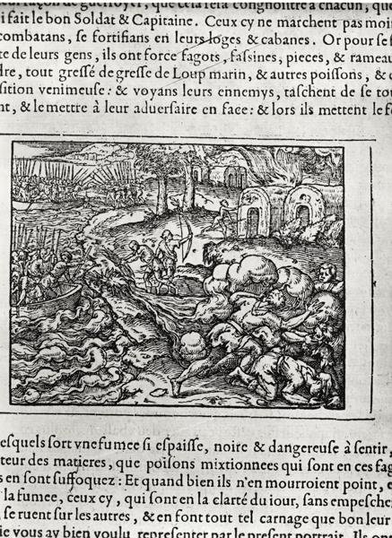 Laskeutuminen, teoksesta Cosmographie universelle, Andre Thevet, 1575. tekijältä Andre Thevet