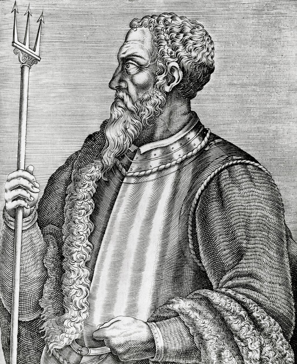 Andrea Dorian (1466-1560), italialaisen amiraalin ja poliitikon muotokuva, kaiverrus teoksesta The Real Portraits and Lives of Illustrious Men tekijältä Andre Thevet