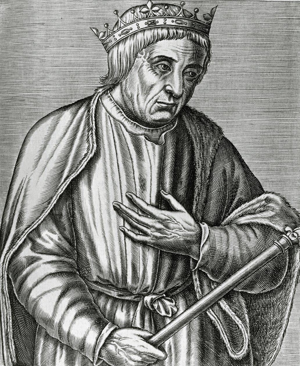 Suurena (1310-1370) tunnetun Puolan kuninkaan Casimir III:n muotokuva, kaiverrus teoksesta Les Vrais pourtraits et Lives des Hommes illustres tekijältä Andre Thevet
