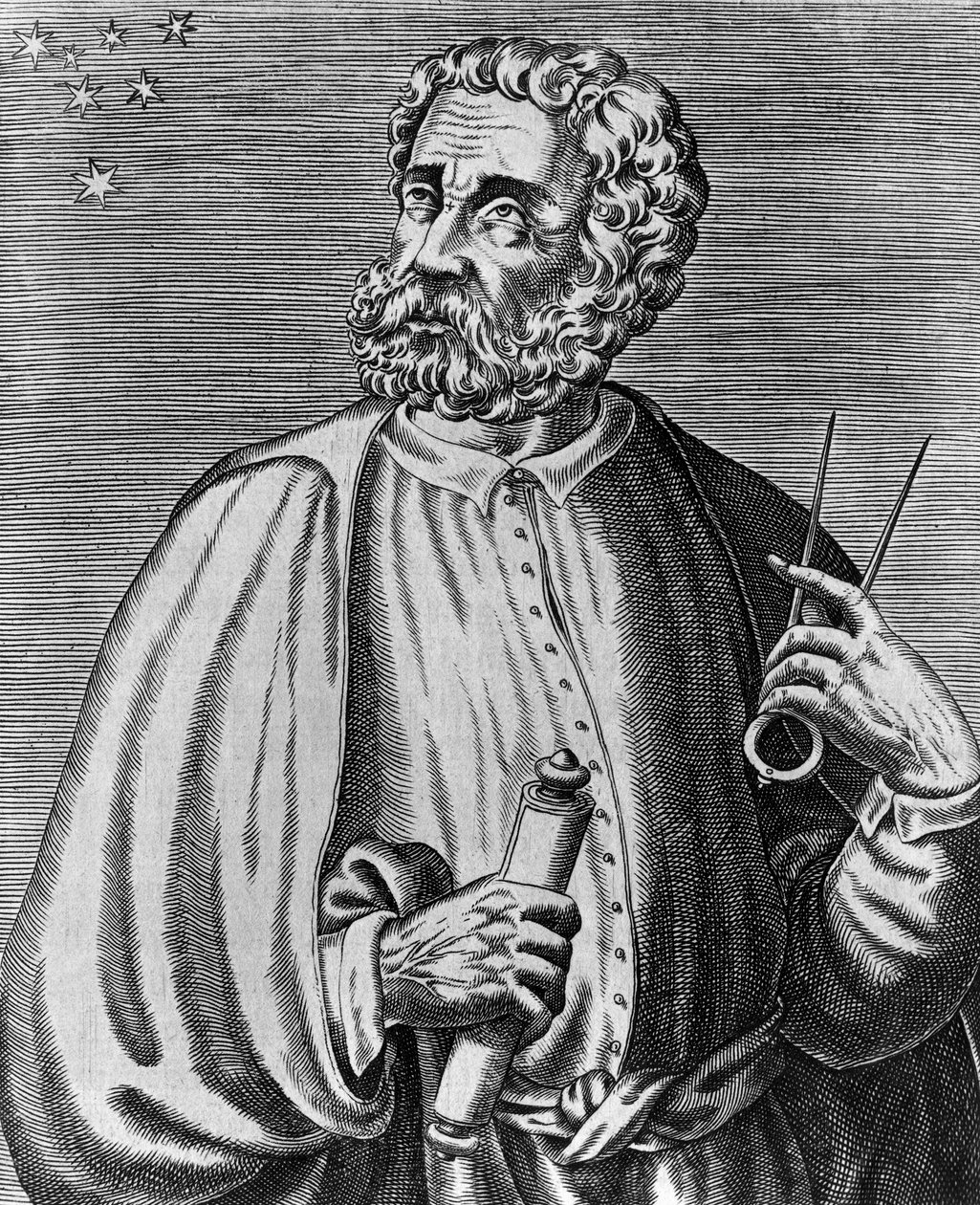 Portugalilaisen navigaattorin Ferdinand Magellanin (1480-1521) muotokuva Andre Thevetin (1504-1592) kaiverrus todellisista muotokuvista ja maineikkaiden miesten elämästä tekijältä Andre Thevet