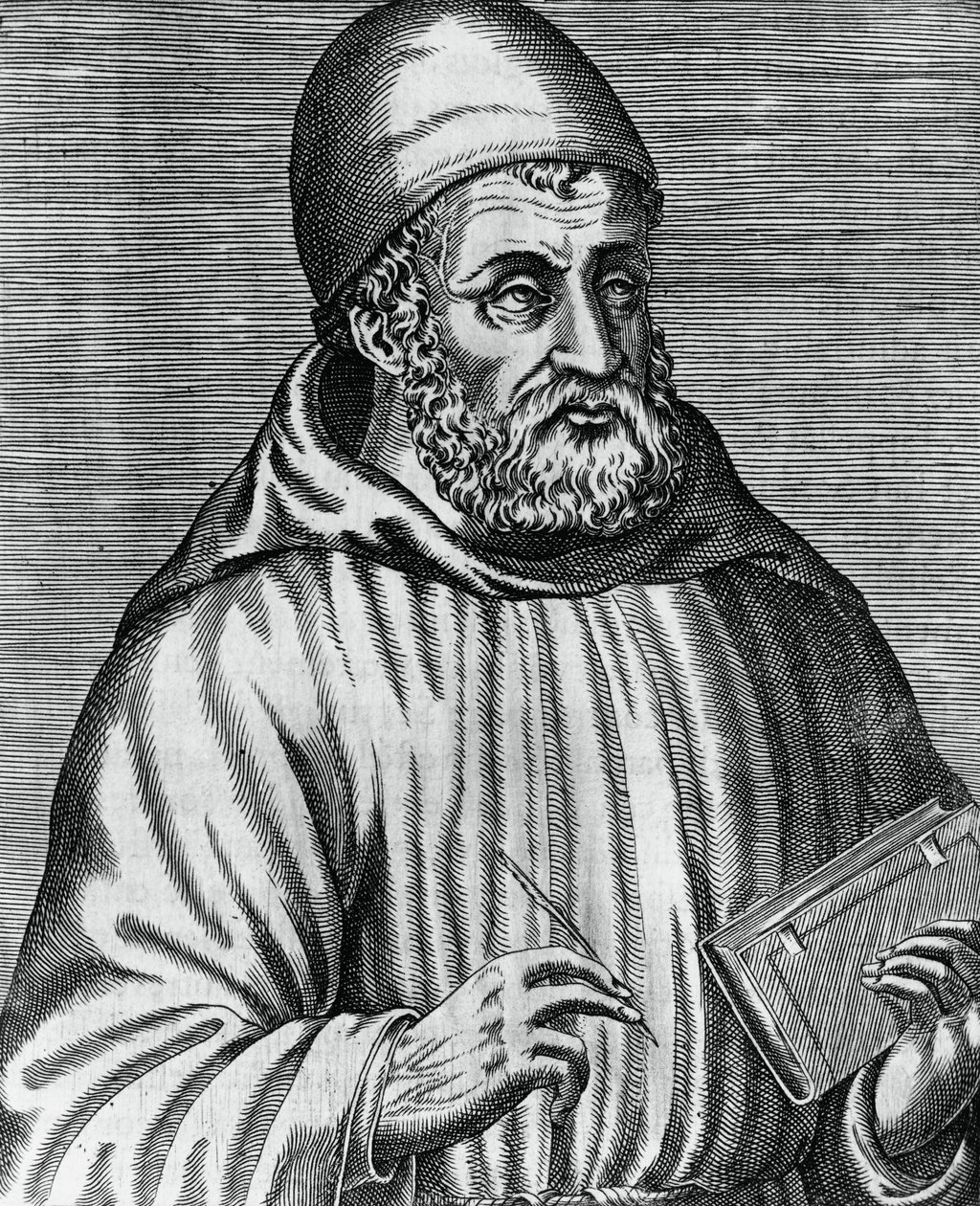 John Dunsin muotokuva, jota kutsutaan yleisesti nimellä Duns Scotus (1265 tai 1266-1308), skotlantilainen filosofi ja teologi, Andre Thevetin (1504-1592) kaiverrus kirjasta Maineikkaiden kreikkalaisten, latinalaisten ja pakanalaisten miesten todelliset muo tekijältä Andre Thevet