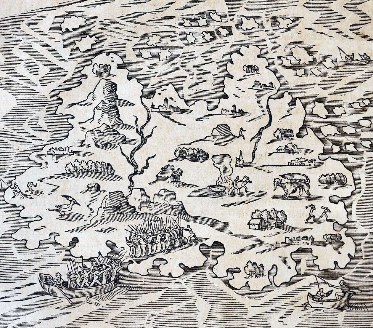 Trinity Island, kaiverrus Universal Cosmologysta, Andre Thevet (1504-1592), Pariisi tekijältä Andre Thevet