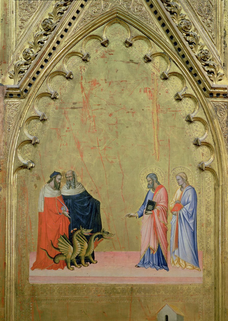 Lohikäärmeiden ihme, Pyhän Matteuksen alttaritaulusta ja kohtauksia hänen elämästään, n. 1367-70 (tempera paneelissa) tekijältä Jacopo di Cione