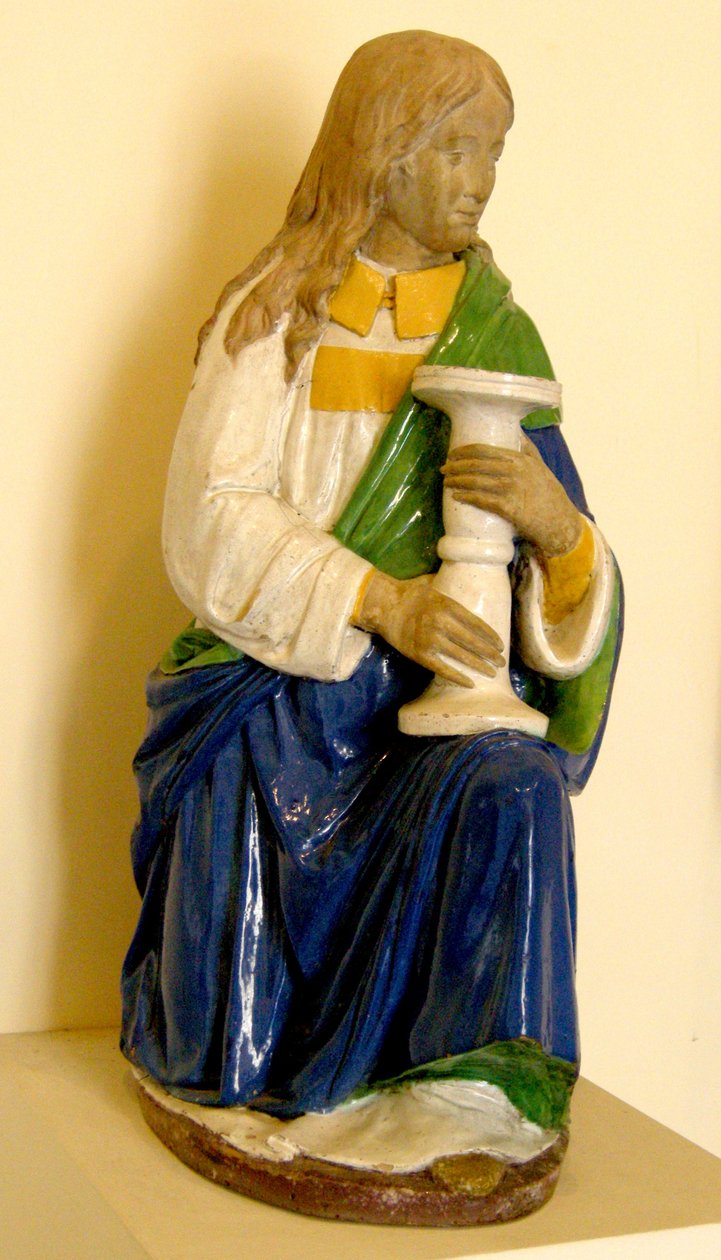 Enkeli pitelee kynttilänjalkaa (keraaminen) tekijältä Andrea Della Robbia