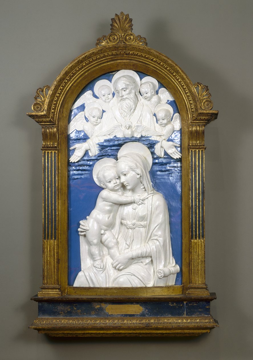 Madonna ja lapsi Isäjumalan ja kerubien kanssa, 1480-90 (lasitettu terrakotta) tekijältä Andrea Della Robbia