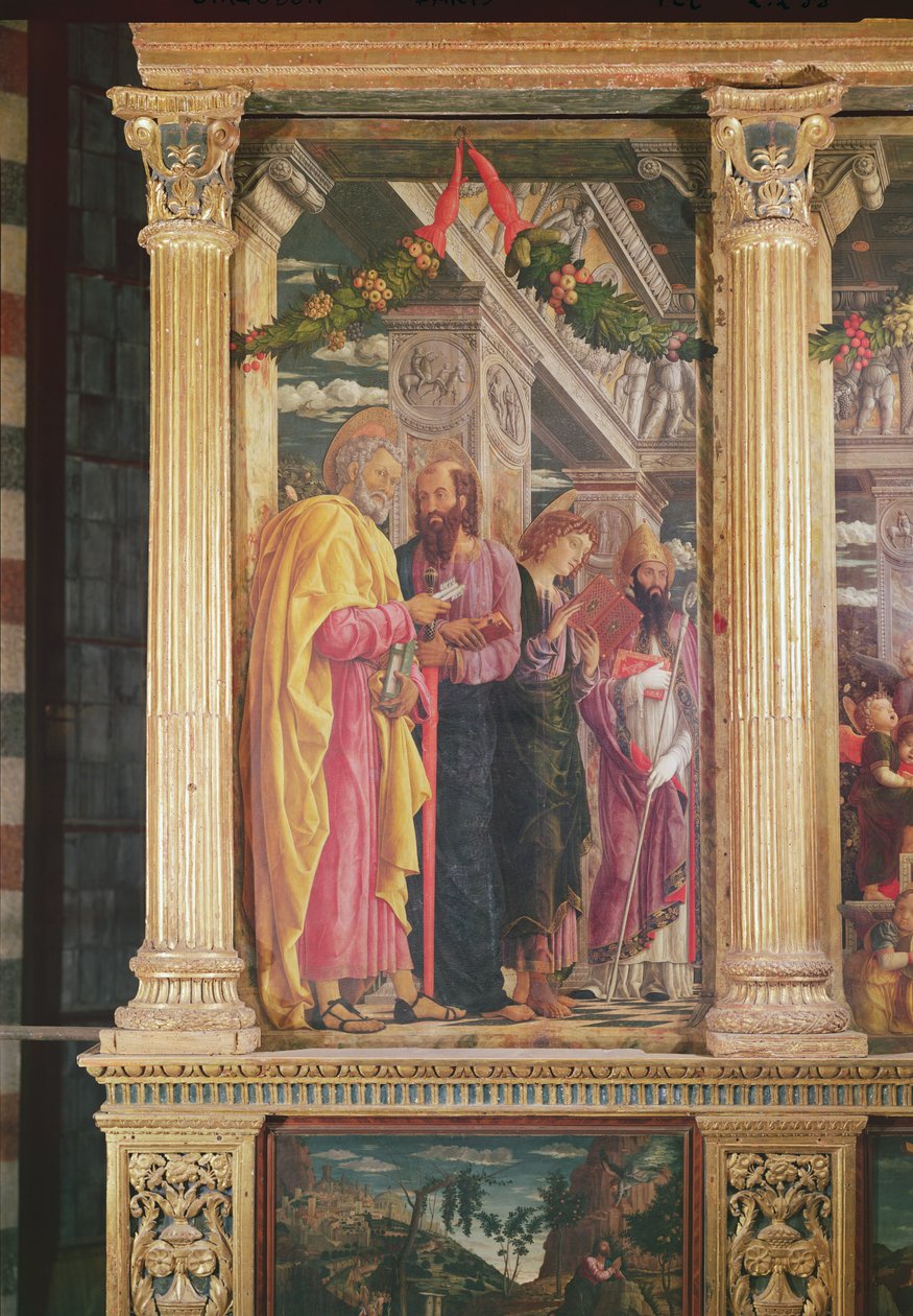 Pyhän Zenon Veronan alttaritaulu, vasemmassa paneelissa Pyhä Pietari, Paavali ja Pyhä Johannes, 1456–1460 (214237:n yksityiskohta) tekijältä Andrea Mantegna