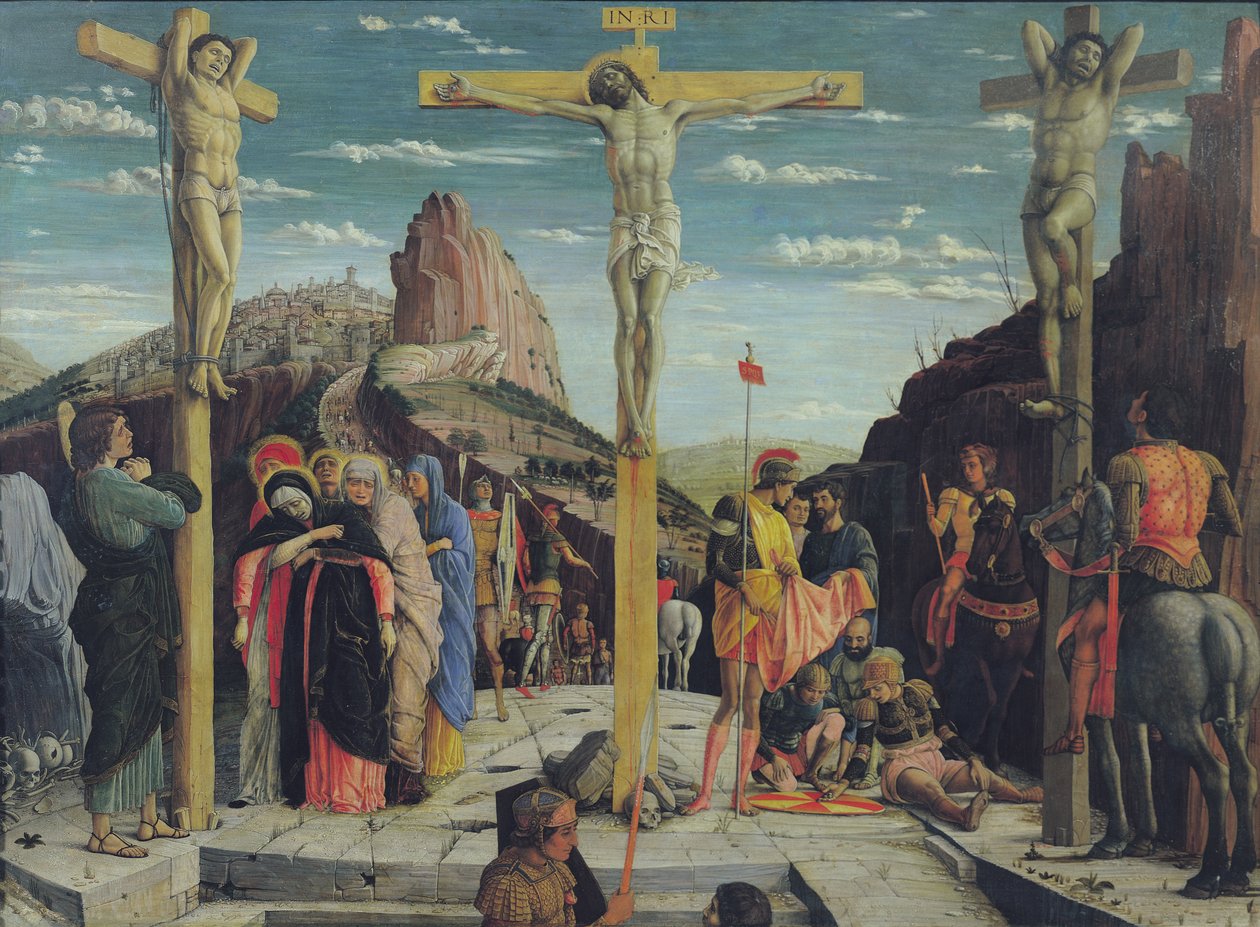 Golgata, keskellä oleva predellataulu Pyhän Zenon Veronan alttaritaulusta, 1456-60 öljytaulu) tekijältä Andrea Mantegna