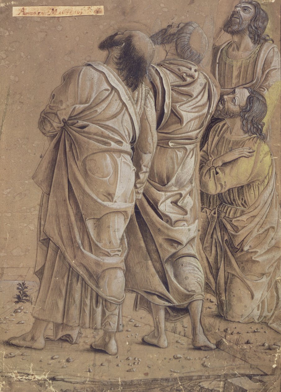 Kristuksen taivaaseenastumisen apostolien ryhmä, n. 1506 (värilliset musteet, ruskea pesu) tekijältä Andrea Mantegna