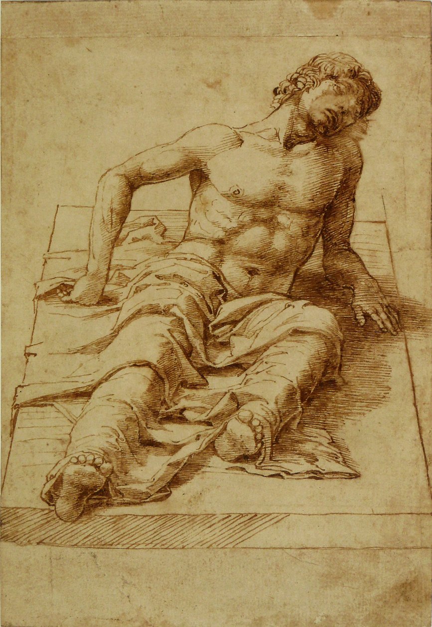 Homme étendu sur une dalle de pierre tekijältä Andrea Mantegna