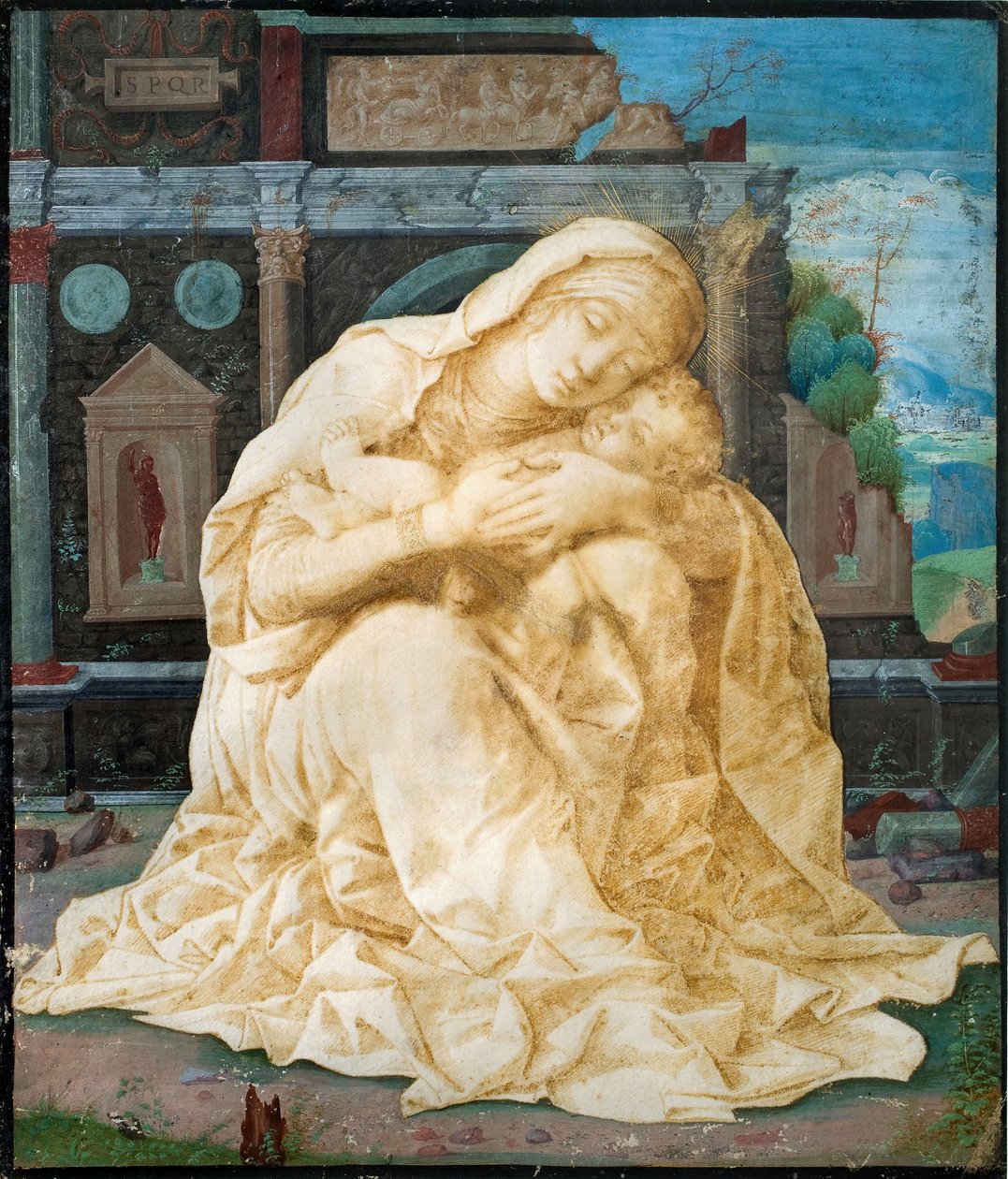 Madonna ja lapsi muinaisia raunioita vastaan tekijältä Andrea Mantegna