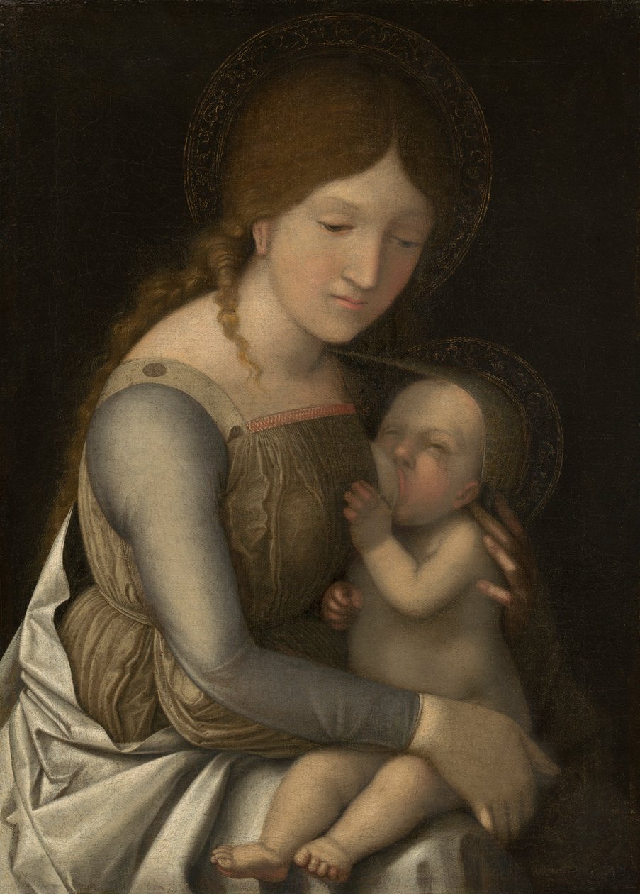 Madonna ja lapsi, n. 15051510 tekijältä Andrea Mantegna