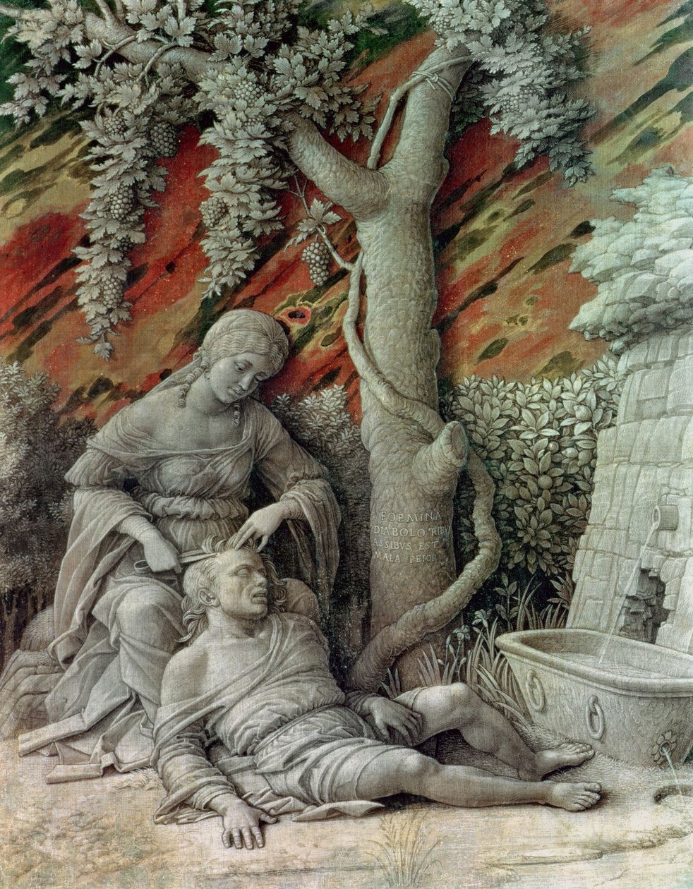 Simson ja Delilah, n. 1500 (liimakoko pellavalle) tekijältä Andrea Mantegna