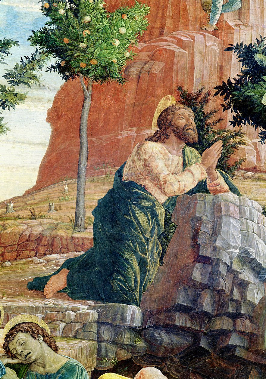 Agony in the Garden, vasen predella-paneeli Pyhän Zenon Veronan alttaritaulusta, 1456-60 (yksityiskohta 214241) tekijältä Andrea Mantegna
