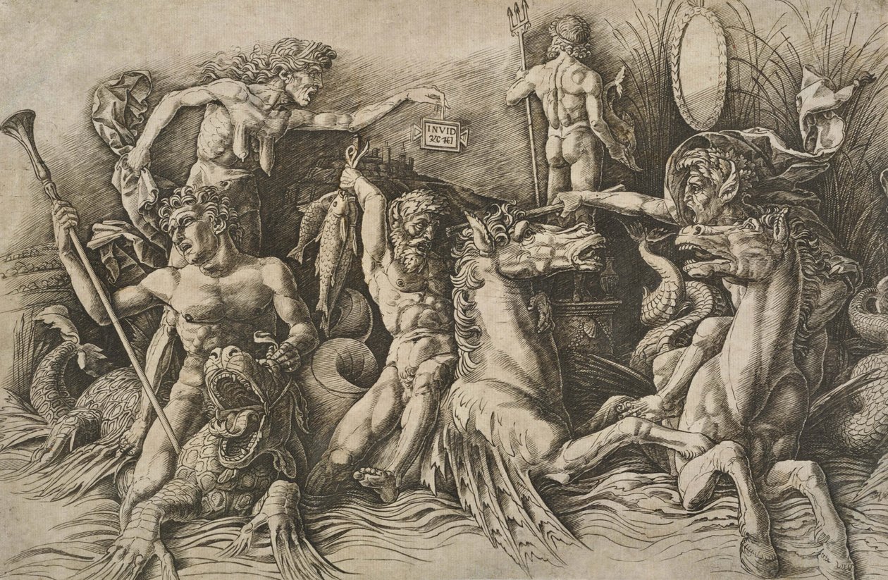 Meren jumalten taistelu (vasen puoli) tekijältä Andrea Mantegna