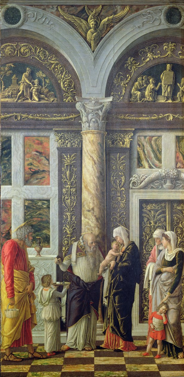 The Circumcision, keskipaneeli alttaritaulusta, n. 1466 (tempera paneelissa) (katso myös 50042) tekijältä Andrea Mantegna