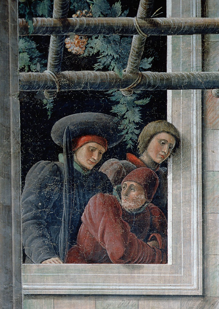 Pyhän Kristoferin marttyyrikuolema, yksityiskohta katsojista, n. 1450-1456 (yksityiskohta 257173) tekijältä Andrea Mantegna