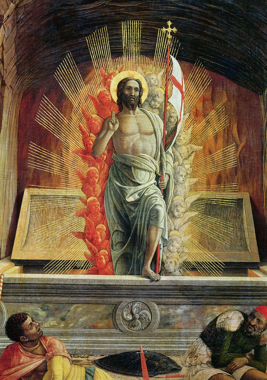 Ylösnousemus, oikeanpuoleinen predella-paneeli Pyhän Zenon Veronan alttaritaulusta, 1456-60 (yksityiskohta 214239) tekijältä Andrea Mantegna