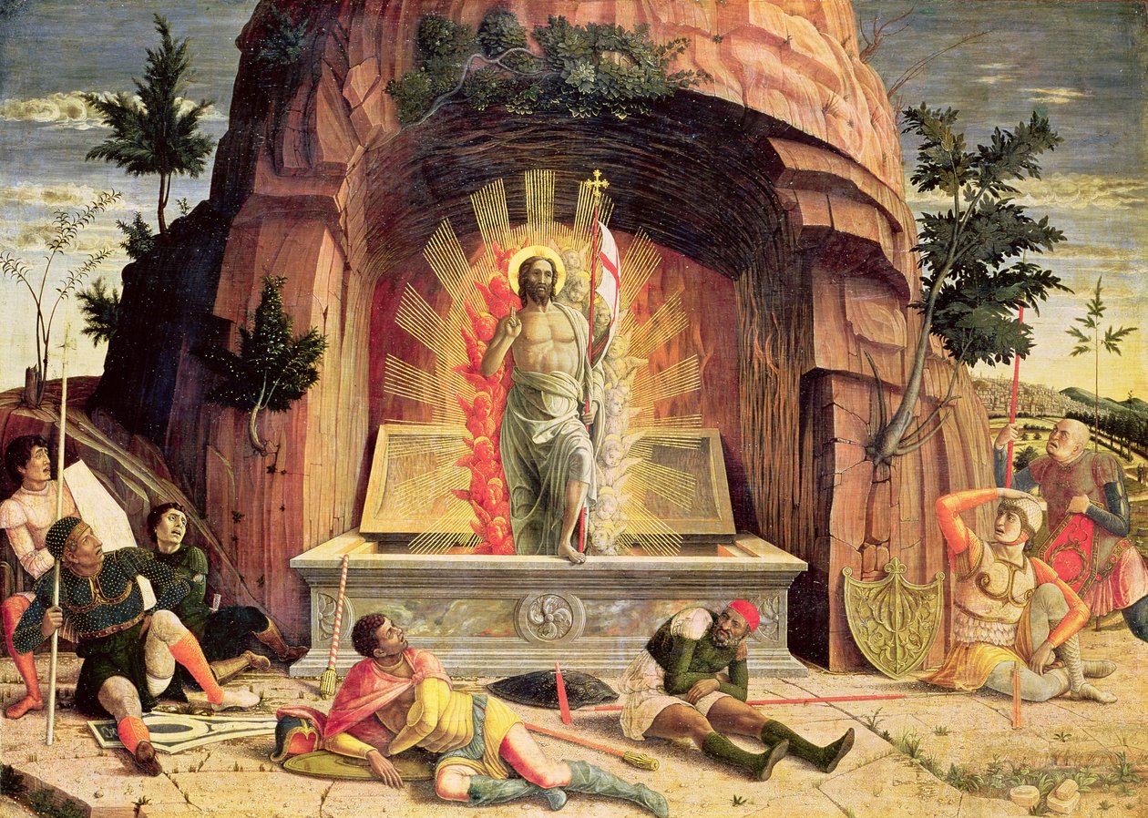 Ylösnousemus, oikea predella-paneeli Pyhän Zenon Veronan alttaritaulusta, 1456-60 tekijältä Andrea Mantegna