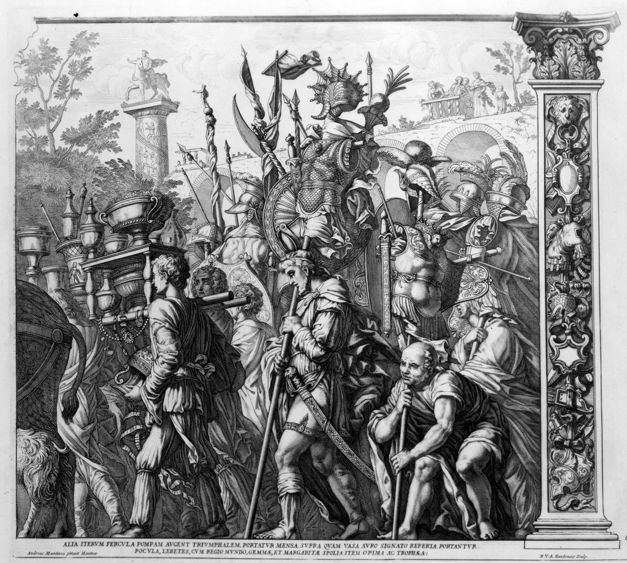Caesarin voitto, levy 6, kaiverrus Robert van Audenaerde, 1692 tekijältä Andrea Mantegna