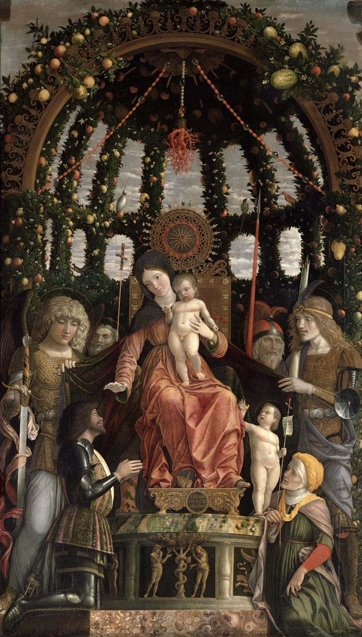 Voiton neitsyt tai Madonna ja lapsi, joka istuu kuuden pyhän kanssa ja jota Gian-Francesco II Gonzaga jumaloi, tilattu vuonna 1495 tekijältä Andrea Mantegna