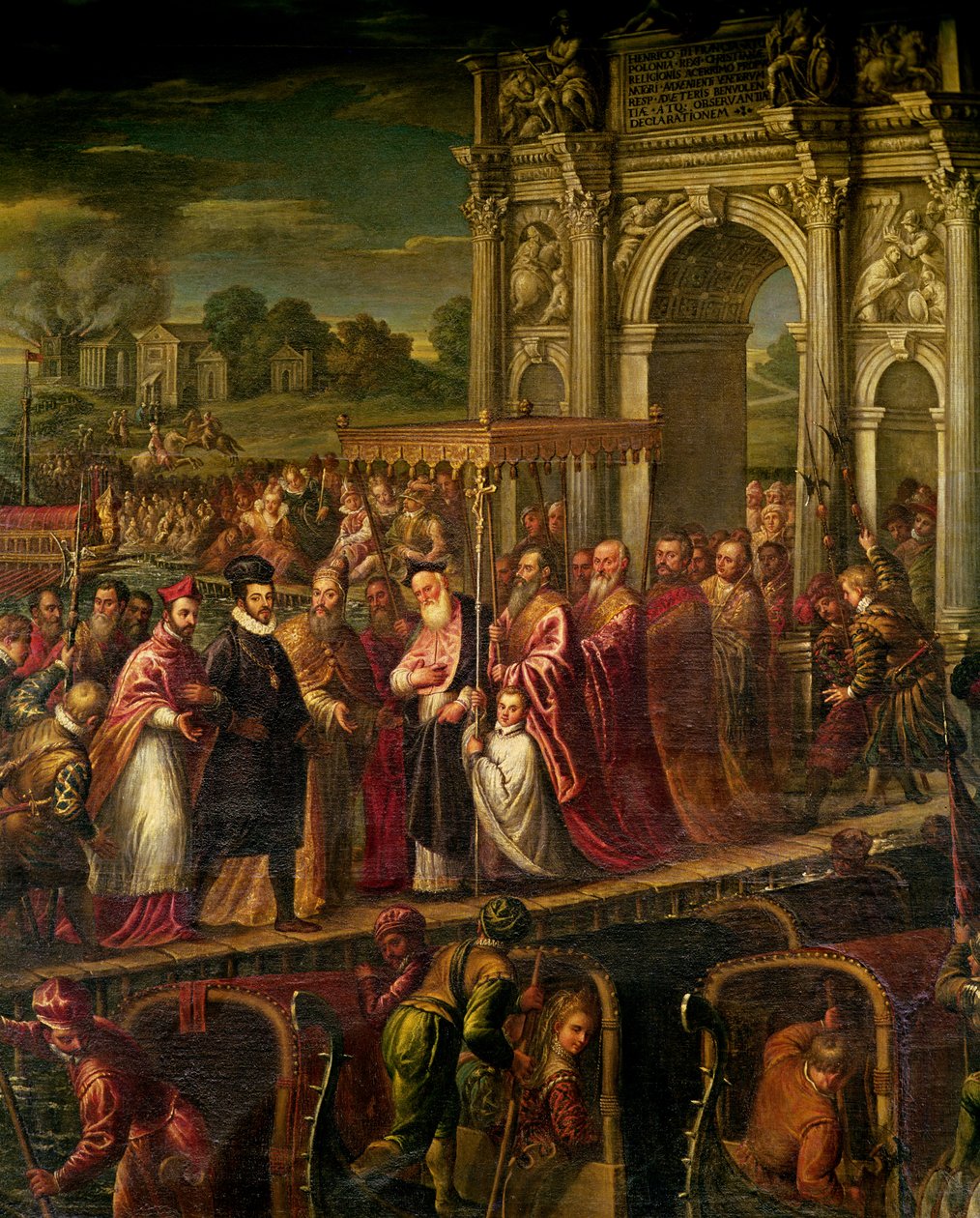 Ranskan kuningas Henri III (1551-89) vieraili Venetsiassa vuonna 1574 Doge Alvise Mocenigon (1570-77) saattajana ja patriarkka Giovanni Trevisanin kanssa neljän oven huoneesta. tekijältä Andrea Vicentino