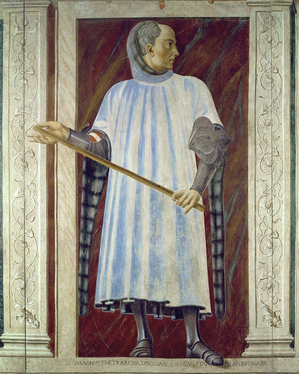 Niccolo Acciauoli (1310-65) kuuluisien miesten ja naisten Villa Carducci -sarjasta, n. 1450 (kankaalle asetettu fresko) (katso lisätietoja luvusta 28494) tekijältä Andrea del Castagno