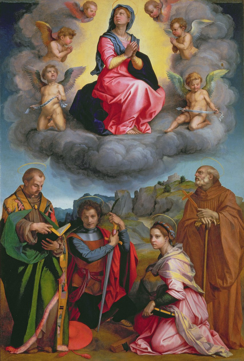 Madonna kirkkaudessa neljän pyhimyksen kanssa (paneeli) tekijältä Andrea del Sarto