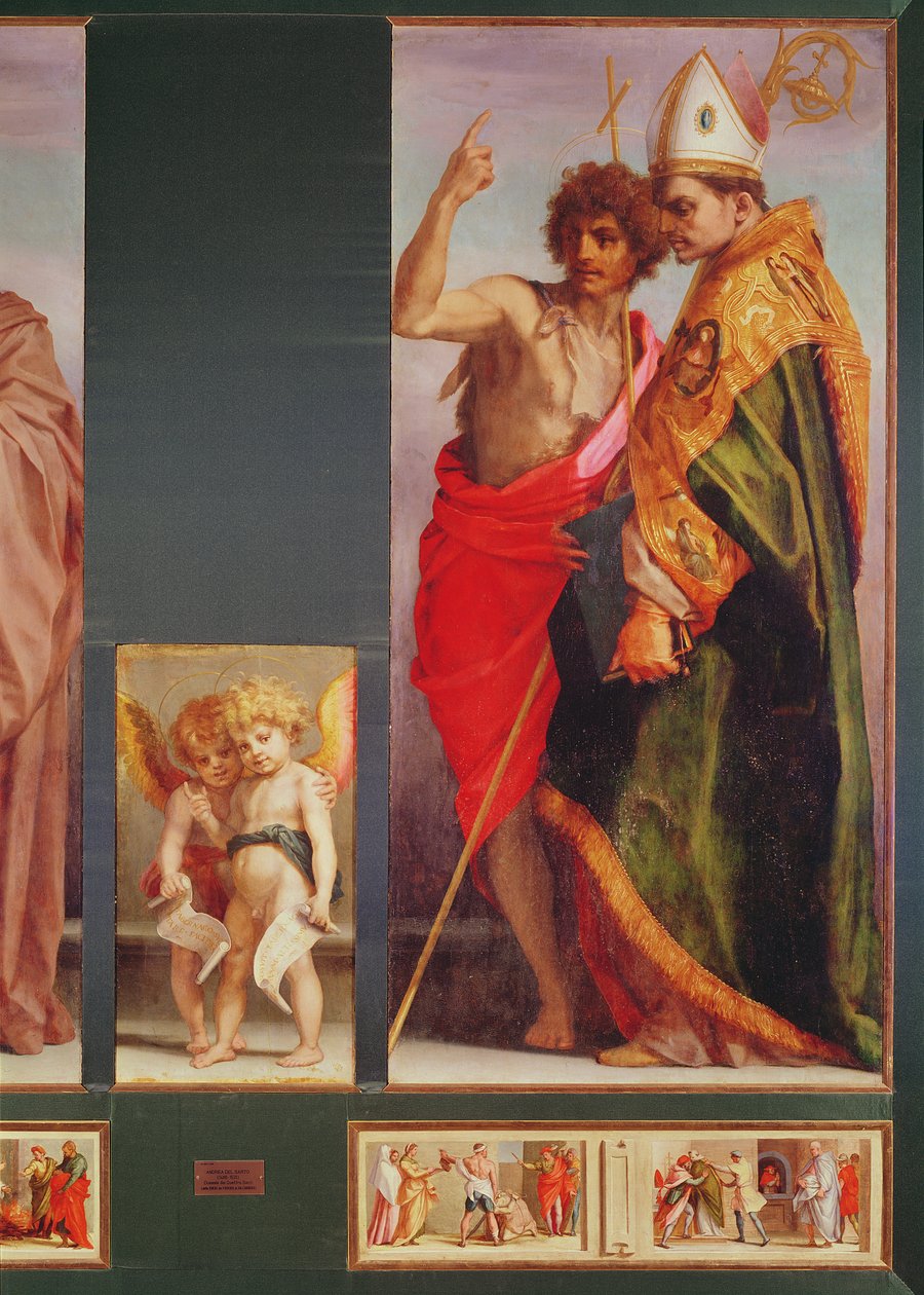 Polyptyykki Vallombrosan luostarista, yksityiskohta oikealla puolella, jossa näkyy Pyhä Johannes Kastaja ja toinen pyhä, 1528 (yksityiskohta 50405) tekijältä Andrea del Sarto