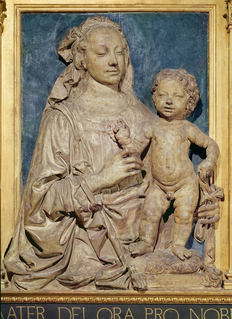 Madonna ja lapsi, n. 1470 (lasitettu terrakotta) (katso myös 79880) tekijältä Andrea del Verrocchio