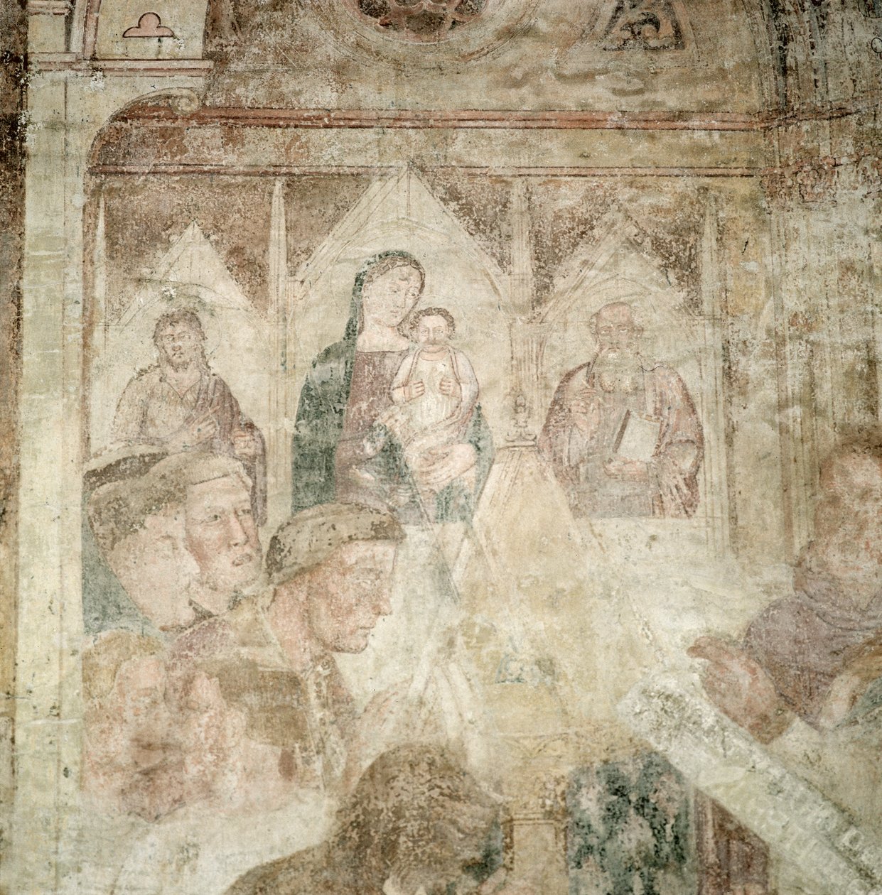 St. Ranieri rukoilemassa temppelissä (yksityiskohta), 1300-luvun puoliväli tekijältä Andrea di Bonaiuto
