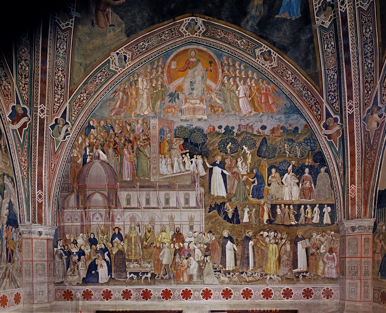 The Church Militant and Triumphant, espanjalaisessa kappelissa, n. 1369 tekijältä Andrea di Bonaiuto