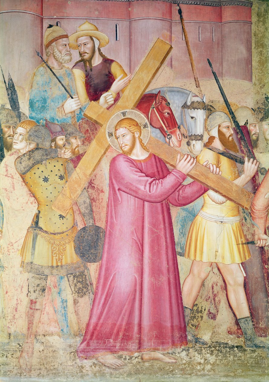 Tie Golgatalle, yksityiskohta Kristuksesta kantamassa ristiä, n. 1365 (yksityiskohta 130096) tekijältä Andrea di Bonaiuto