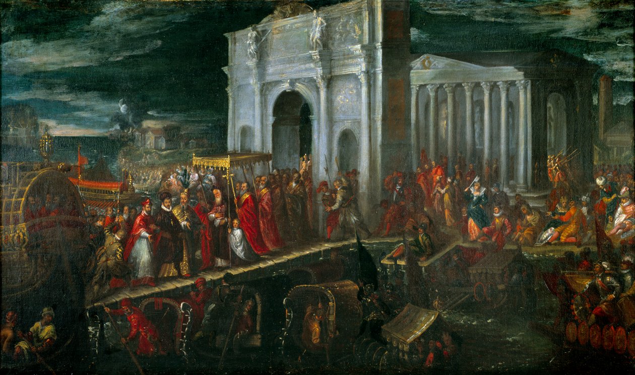 Doge Mocenigon vastaanotto Anjoun herttuan San Nicolo di Lidossa Venetsiassa hänen matkansa aikana takaisin Puolasta Ranskaan, 28. heinäkuuta tekijältä Andrea Vicentino