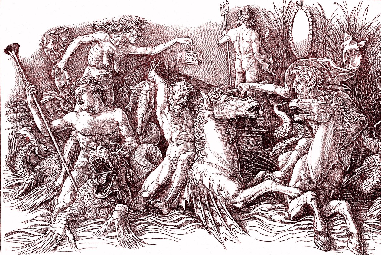 Merijumalien taistelu Andrea MANTEGNA (1431-1506) jälkeen. tekijältä Andrea (after) Mantegna