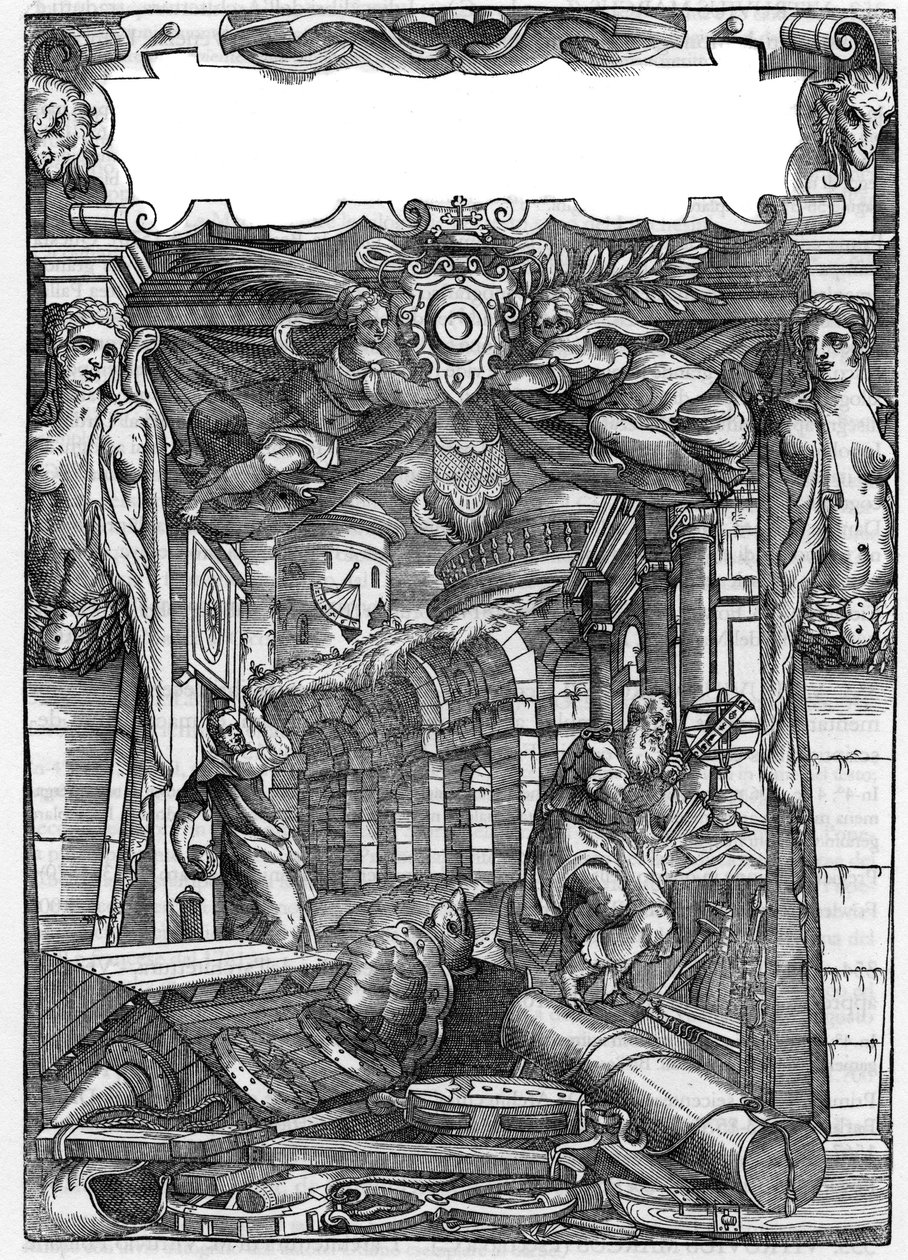 Levy otettu kirjasta "" De architectura"", käsittelee roomalaisen arkkitehdin Marcus Vitrubius Pollio dit Vitruvion (1. vuosisadalla eKr.) arkkitehtuuria. Italialainen painos vuodelta 1556. Kaiverrus Palladion piirtämänä. tekijältä Andrea (after) Palladio