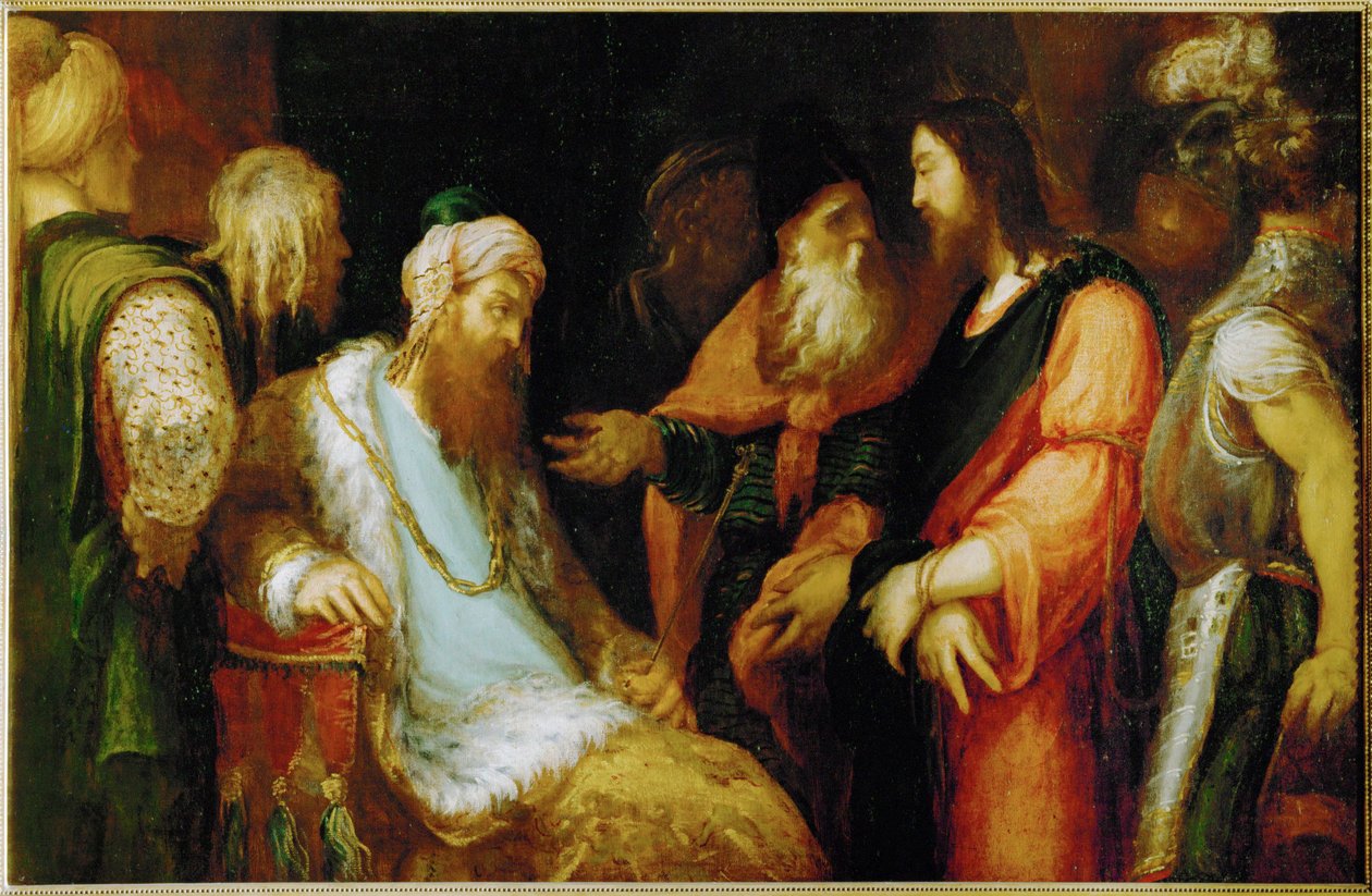 Kristus Herodeksen edessä ... (maalaus kankaalle) tekijältä Andrea (fl.1527/30-63) Schiavone