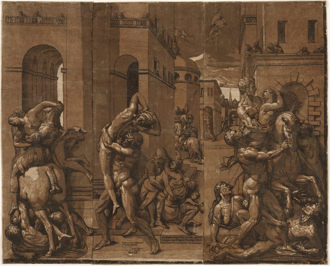 Sabiininaisten sieppaus, 1585. tekijältä Andrea Andreani
