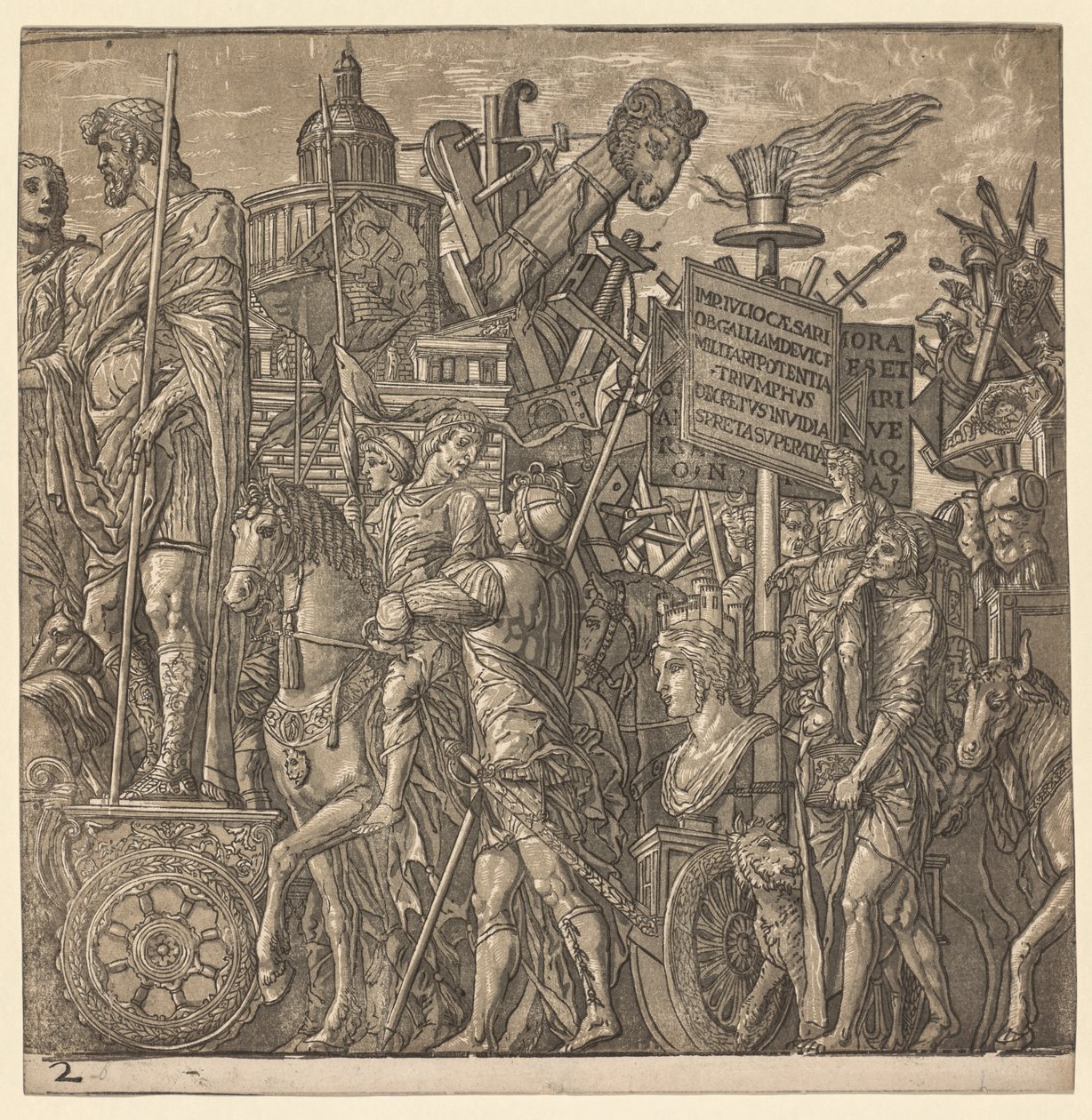 Julius Caesarin voitto: Kolossaaliset patsaat ja piiritysvarusteet, 1593-99. tekijältä Andrea Andreani